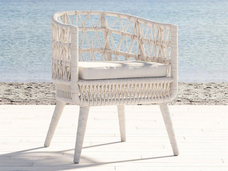 Sunset West Dana Wicker Cushion Dining Chair In Linen Canvas With Self ... within Dana Rope Ottoman In Linen Canvas W/ Self Welt