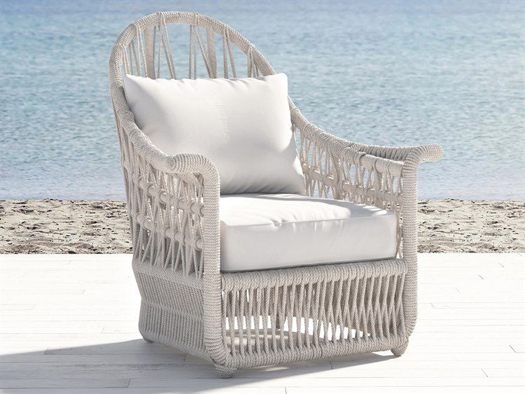 Sunset West Dana Wicker Cushion Lounge Chair In Linen Canvas With Self ... with Dana Rope Ottoman In Linen Canvas W/ Self Welt