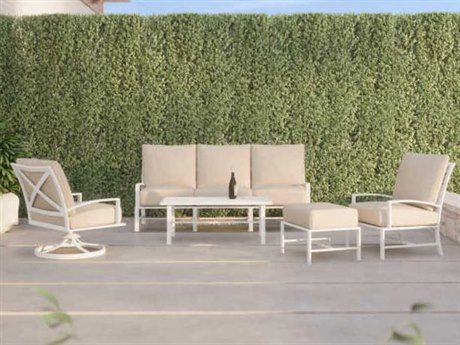 Sunset West La Jolla Aluminum Espresso Lounge Chair In Canvas Flax With ... inside Bristol Ottoman In Canvas Flax W/ Self Welt