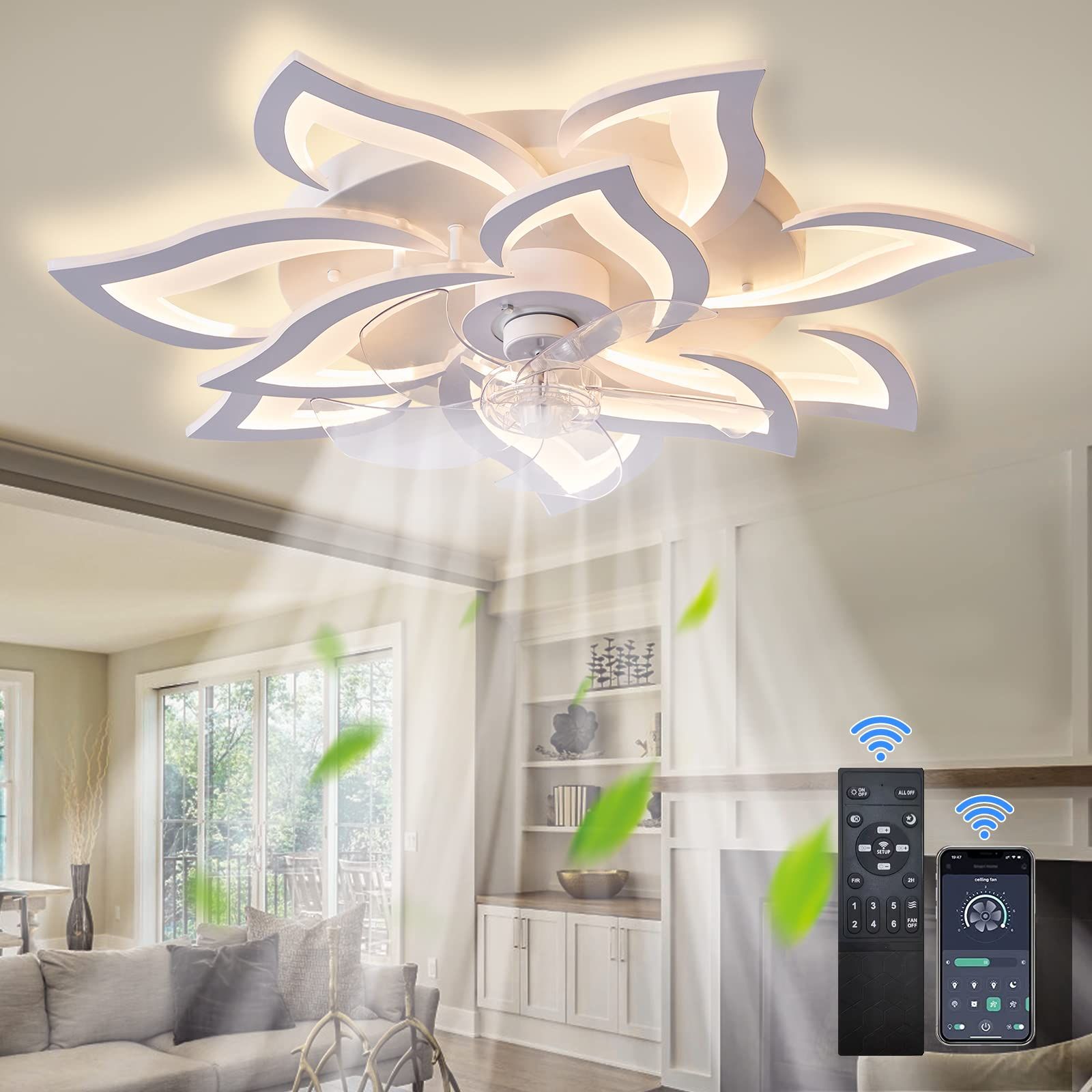 Surotet Ceiling Fan With Light,Modern Indoor Flush Mount Ceiling Fan ... throughout 19.5 In Indoor Farmhouse Flush Mount Led Ceiling Fan With Remote Control