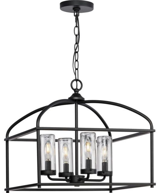 Swansea 4-Light 18" Matte Black Outdoor Chandelier With Clear Glass ... pertaining to Swansea 4-Light 24" Matte Black Round Outdoor Chandelier With Clear Glass Shades