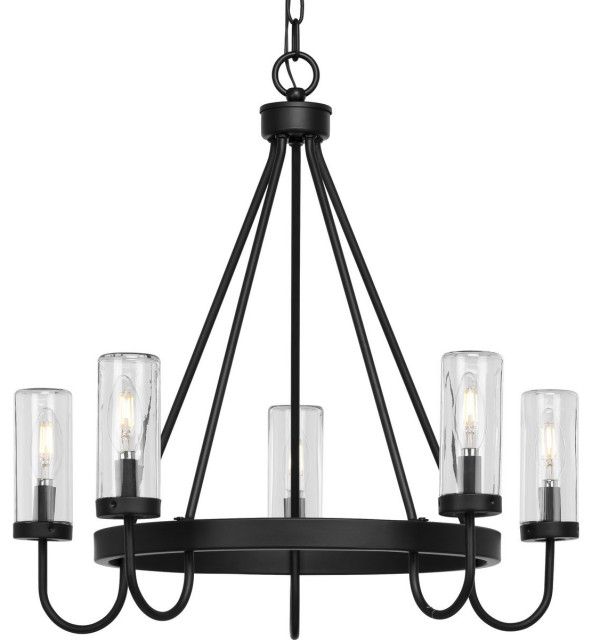 Swansea 4-Light 24" Matte Black Round Outdoor Chandelier With Clear ... within Swansea 4-Light 24" Matte Black Round Outdoor Chandelier With Clear Glass Shades
