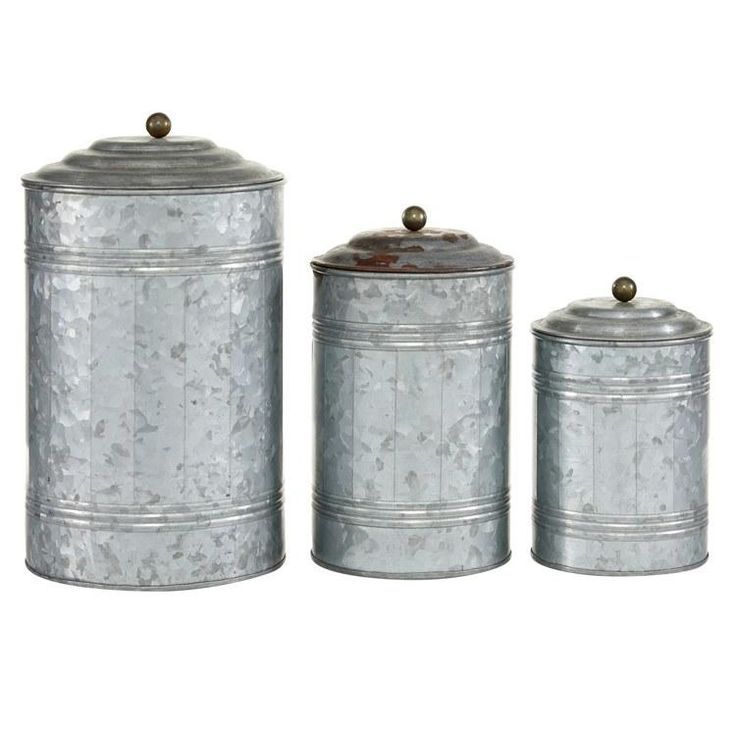 Tall Galvanized Silver Metal Storage Jars With Lids Set Of 3 ... with Vapor Jar, Galvanized