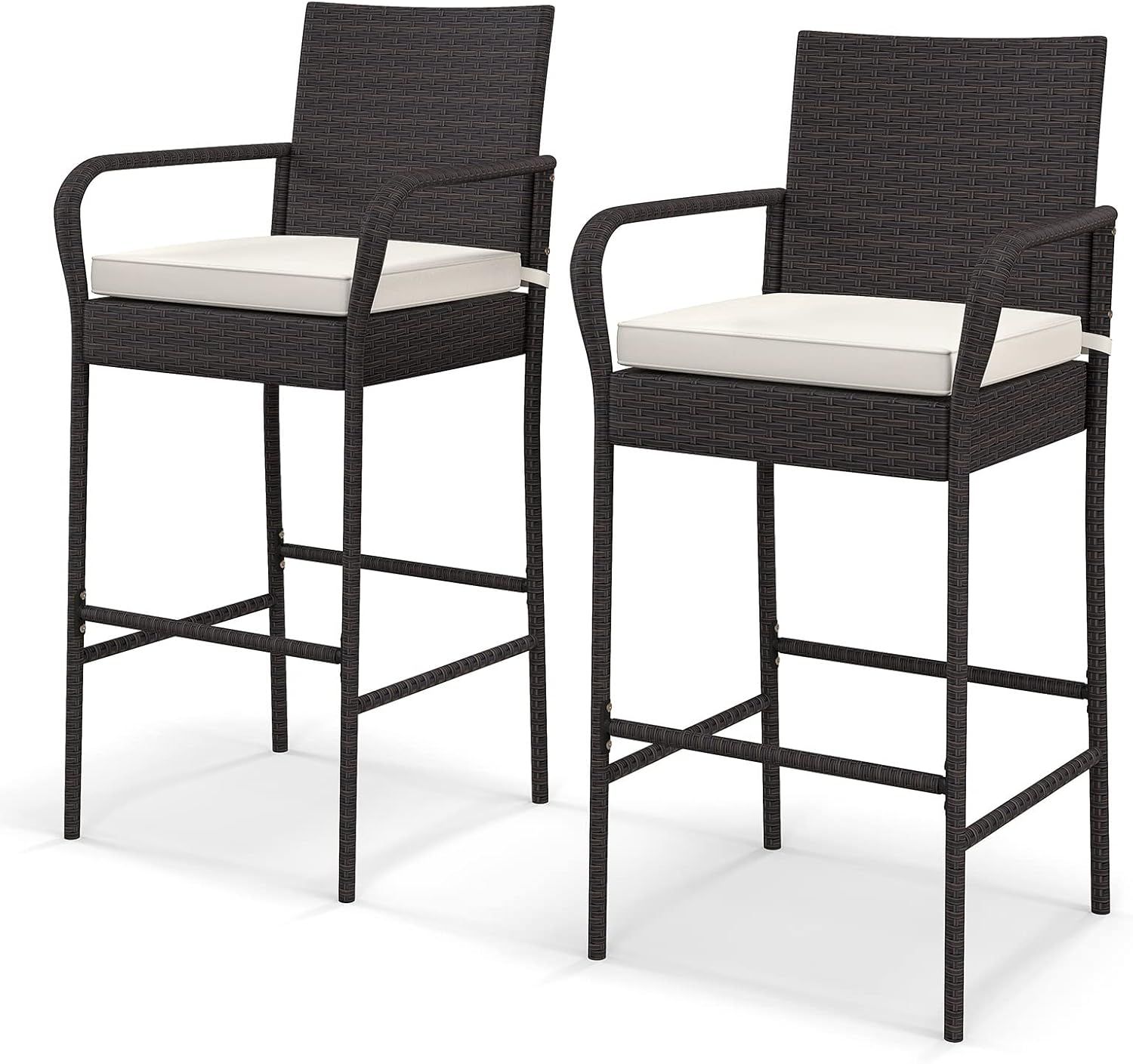 Tangkula Patio Wicker Barstools Set Of 2, Outdoor Pe Rattan Bar Chairs ... pertaining to Beyond the Basics Understanding Lisa Wicker Barstool Materials and Design