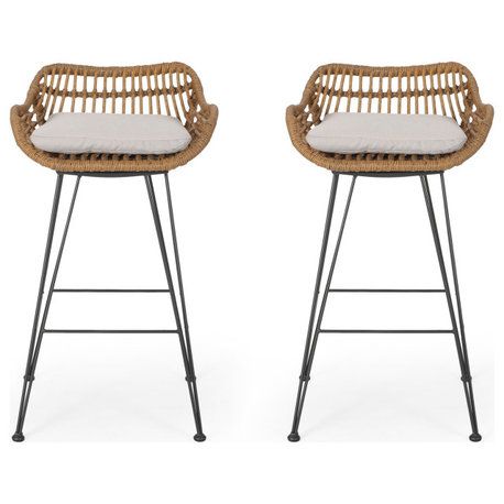 The 15 Best Outdoor Bar Stools | Houzz with Resaca Outdoor Wicker Barstools, Set Of 2, Light Multi-Brown And Teak