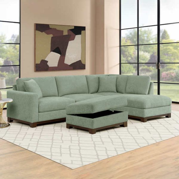 Thomasville 3-Piece Fabric Sectional With Storage Ottoman - Spyder ... for The Ultimate Guide to Fabric Care for Your Mocha 3 Piece Sectional Sofa with Ottoman