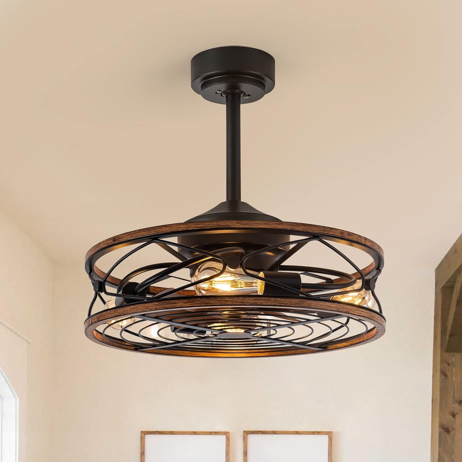 Tiferor Caged Ceiling Fan With Light, 20 In Bladeless Remote Control, 3 ... with regard to 20" Crystal Caged Chandelier Ceiling Fans With Light Kit And Remote Control, Black