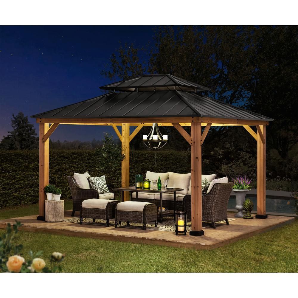 Usunch Ideas Discover Sunjoy Archwood 12 Ft. X 10 Ft. Cedar Frame ... within 12Ft. W X 10Ft. D Outdoor Cedar Framed Gazebo With Steel Hardtop Permanent Wooden Finished Pavilion