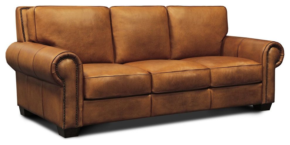 Valencia 100% Top Grain Hand Antiqued Leather Traditional Sofa ... regarding Exploring the Different Textures of Top Grain Leather