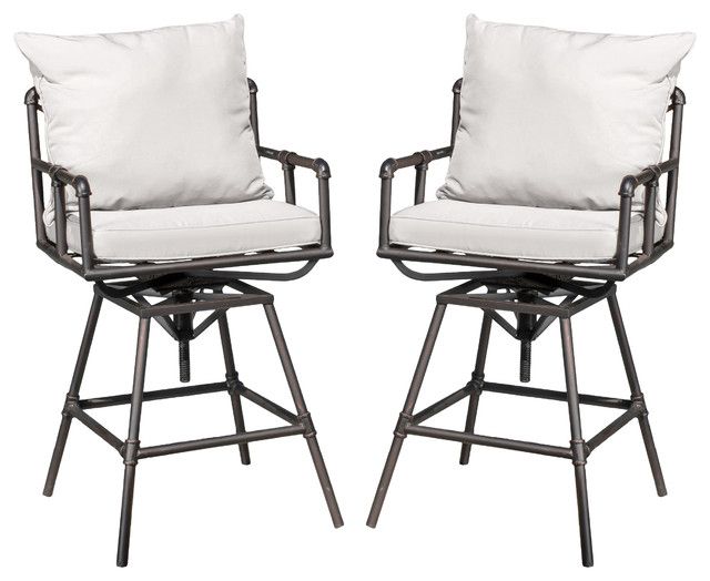 Varick Outdoor Adjustable Pipe Bar Stools With Cushions, Set Of 2 ... pertaining to Gdf Studio Tallahassee Outdoor Adjustable Pipe Barstools, Set Of 2