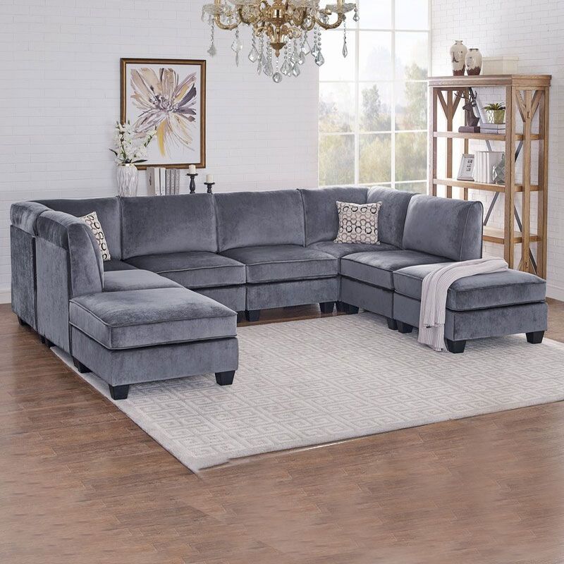 Velvet Grey Modular Sectional Sofa - Fatima Furniture with regard to Light Grey Modular Sectional Sofa With Cushioned Back And Ottoman Chaise
