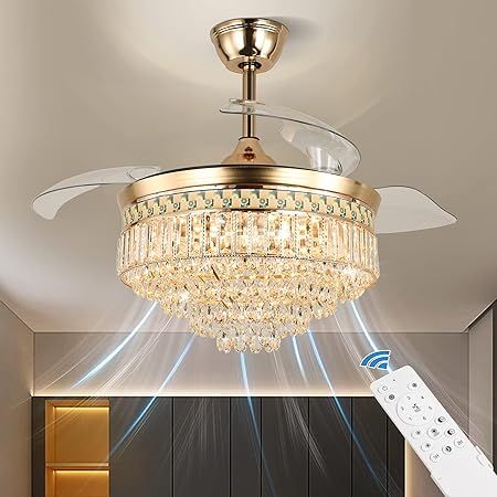 Vetrulus Crystal Ceiling Fans With Lights Dimmable Fandeliers 40 ... regarding 18" Caged Crystal Ceiling Fan With Light Kit And Remote Control, Gold