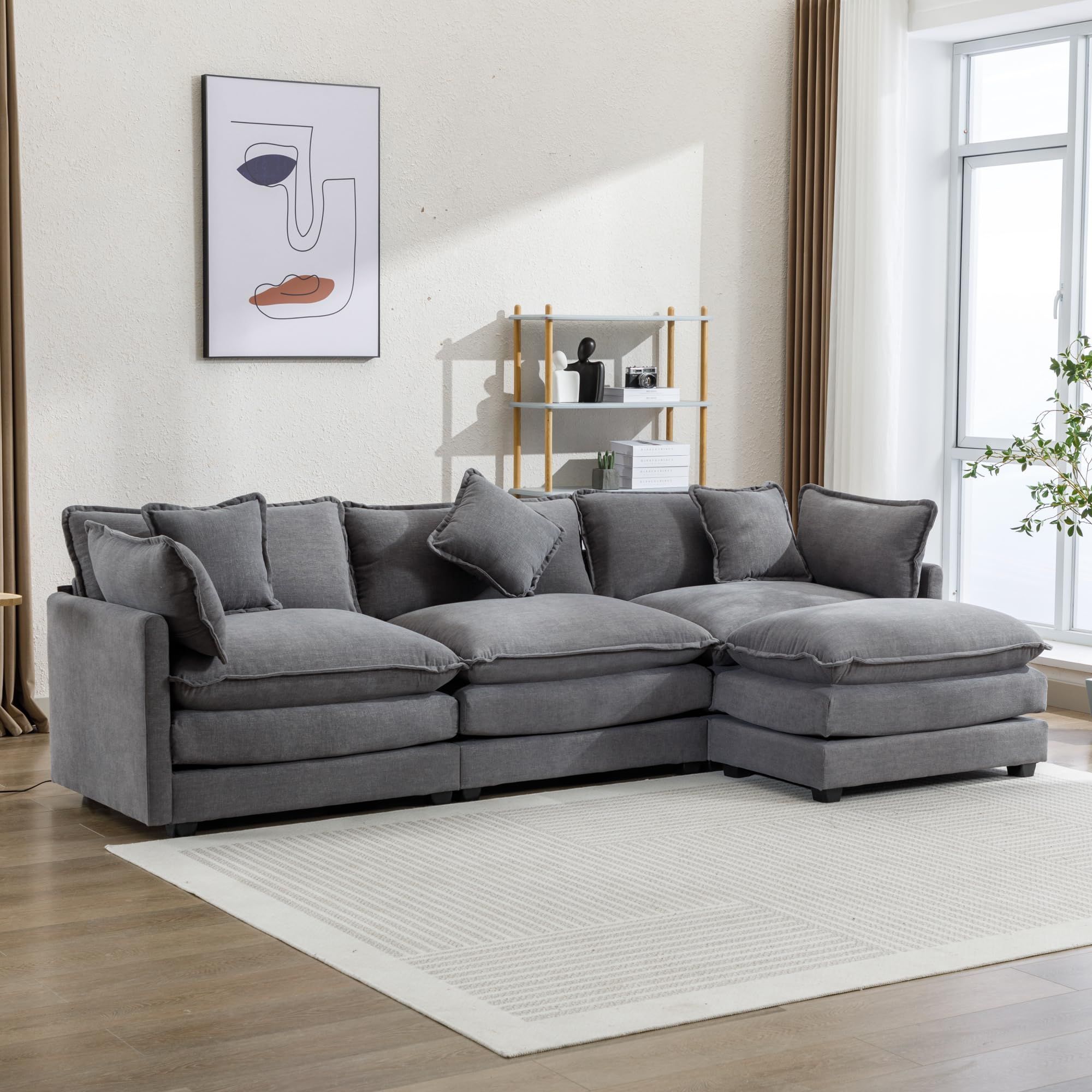 Williamspace 112.2&quot; Sectional Sofa Couch For Living Room, Modern ... inside Light Grey Modular Sectional Sofa With Cushioned Back And Ottoman Chaise