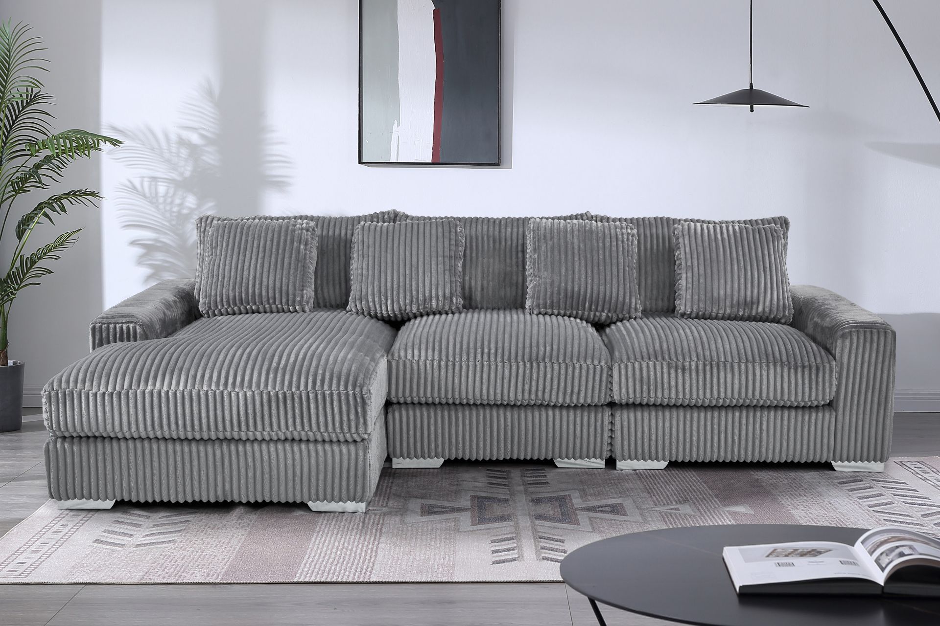 Winston Corduroy Modular Sectional Sofa (Grey) - Chaise Facing Right ... pertaining to Light Grey Modular Sectional Sofa With Cushioned Back And Ottoman Chaise