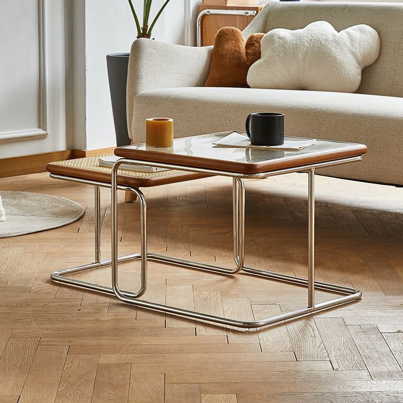 Wood And Metal, Solid Wood, Metal Base, Silver Metal, 2 Coffee Tables ... regarding Drift Nesting Coffee Table