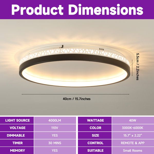 Wrought Studio™ Deontee 15.7&quot; Acrylic Led Flush Mount Ceiling Light ... intended for Deontee Acrylic Led Flush Mount