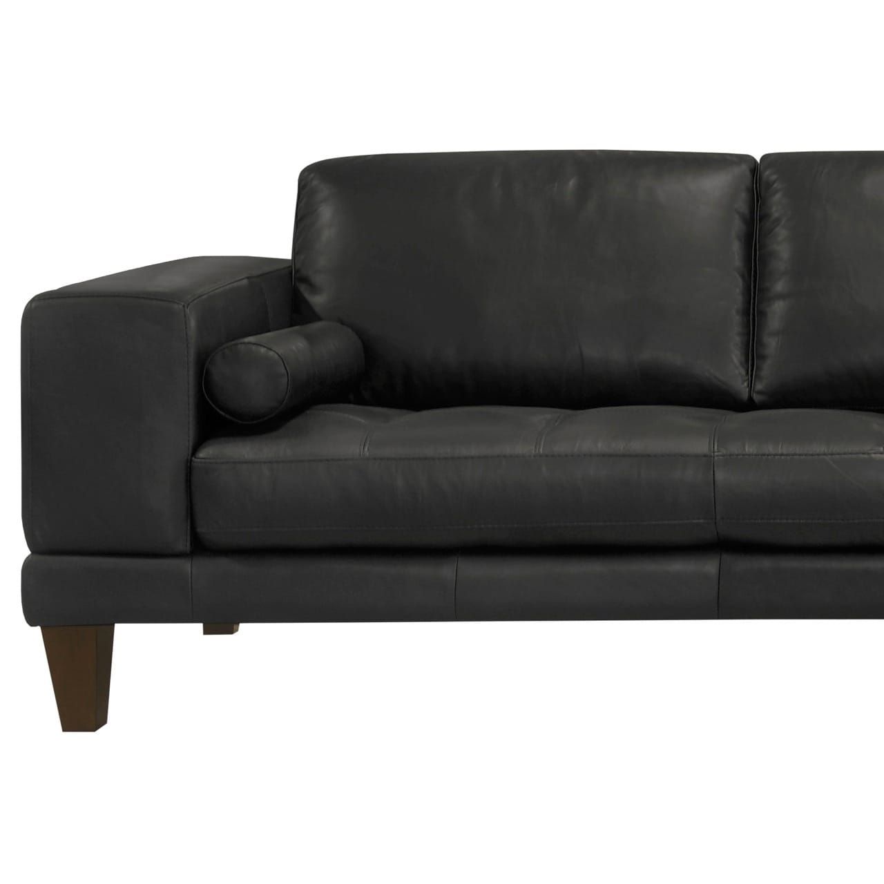 Wynne Contemporary Sectional In Genuine Black Leather W/Brown Wood Legs ... for Wood Leg Wonders The Sustainable Choices in Furniture Design