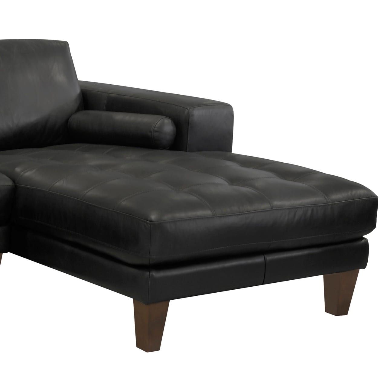 Wynne Contemporary Sectional In Genuine Black Leather W/Brown Wood Legs ... pertaining to Wood Leg Wonders The Sustainable Choices in Furniture Design