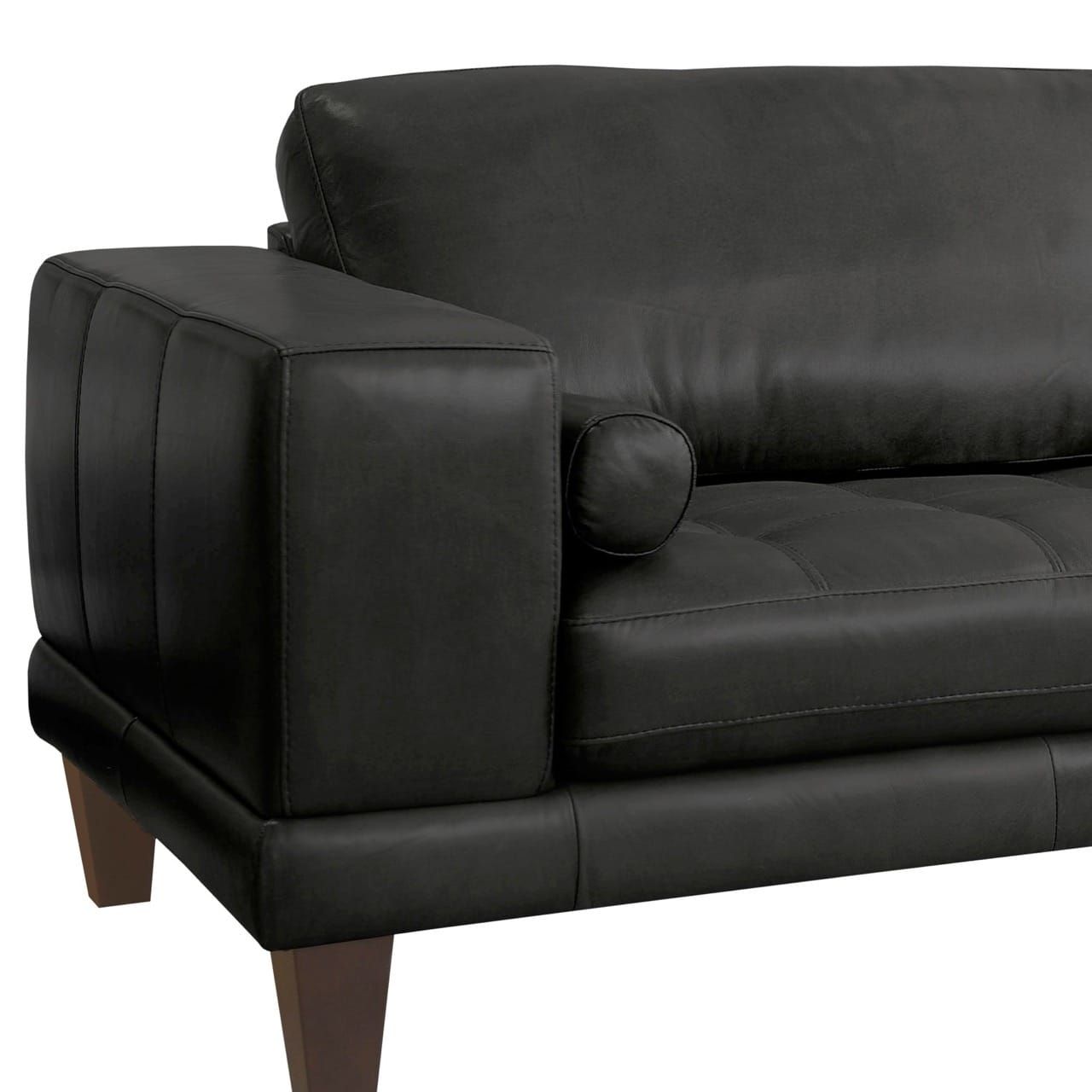 Wynne Contemporary Sofa In Genuine Black Leather W/Brown Wood Legs By ... intended for Wood Leg Wonders The Sustainable Choices in Furniture Design