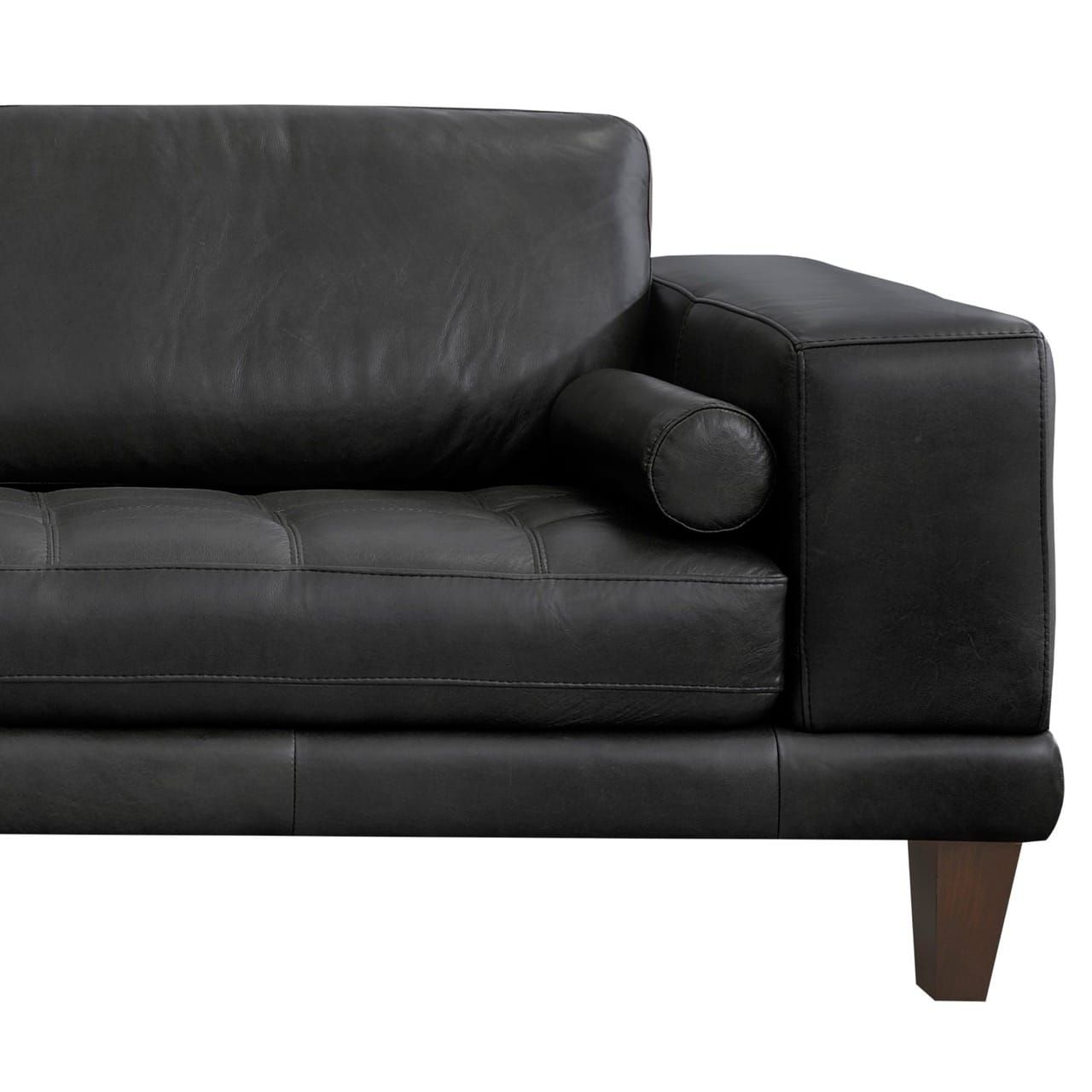 Wynne Contemporary Sofa In Genuine Black Leather W/Brown Wood Legs By ... throughout Wynne Contemporary Sofa, Genuine Black Leather With Brown Wood Legs, Black
