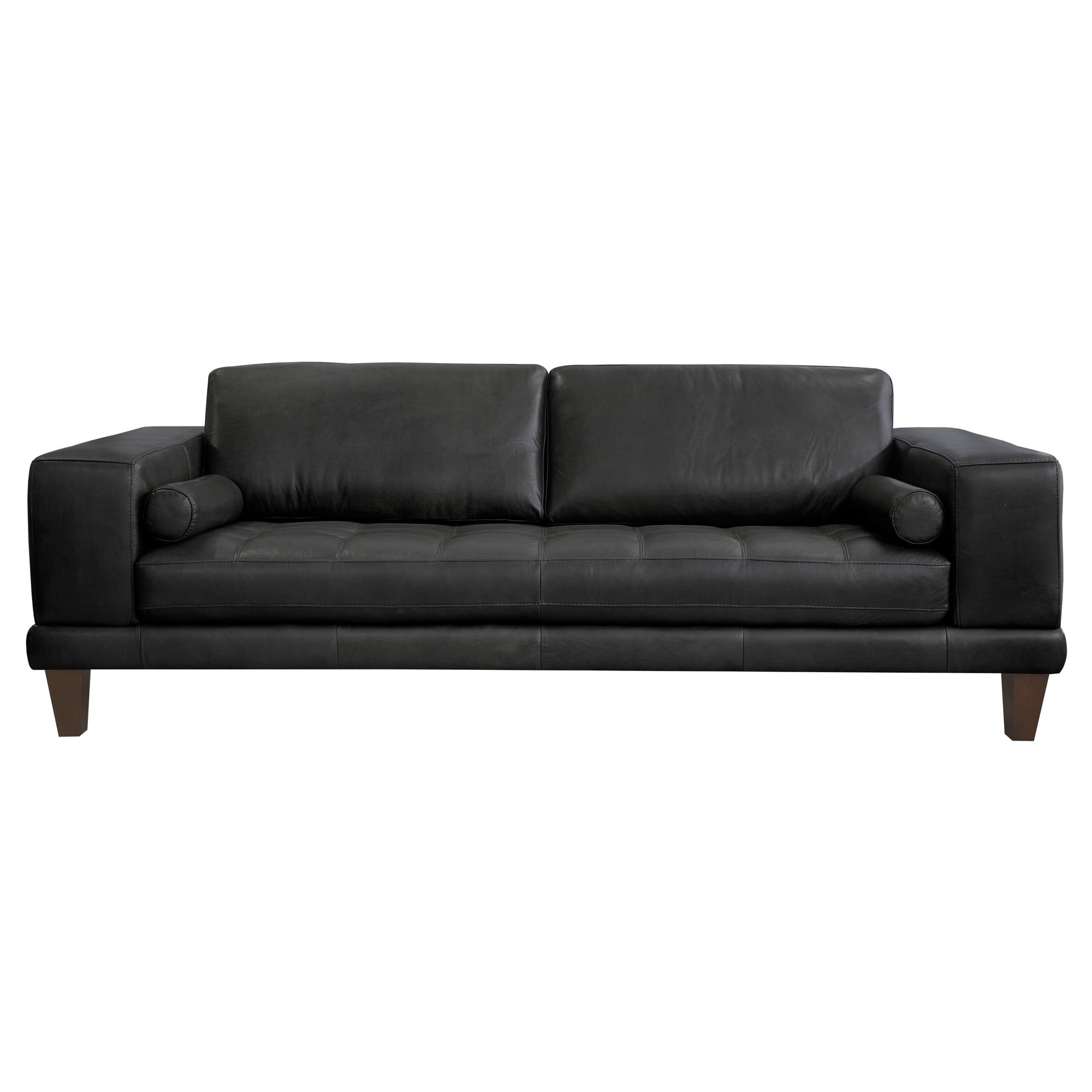Wynne Sofa In Genuine Black Leather With Brown Wood Legs - Walmart.com regarding Wynne Contemporary Sofa, Genuine Black Leather With Brown Wood Legs, Black
