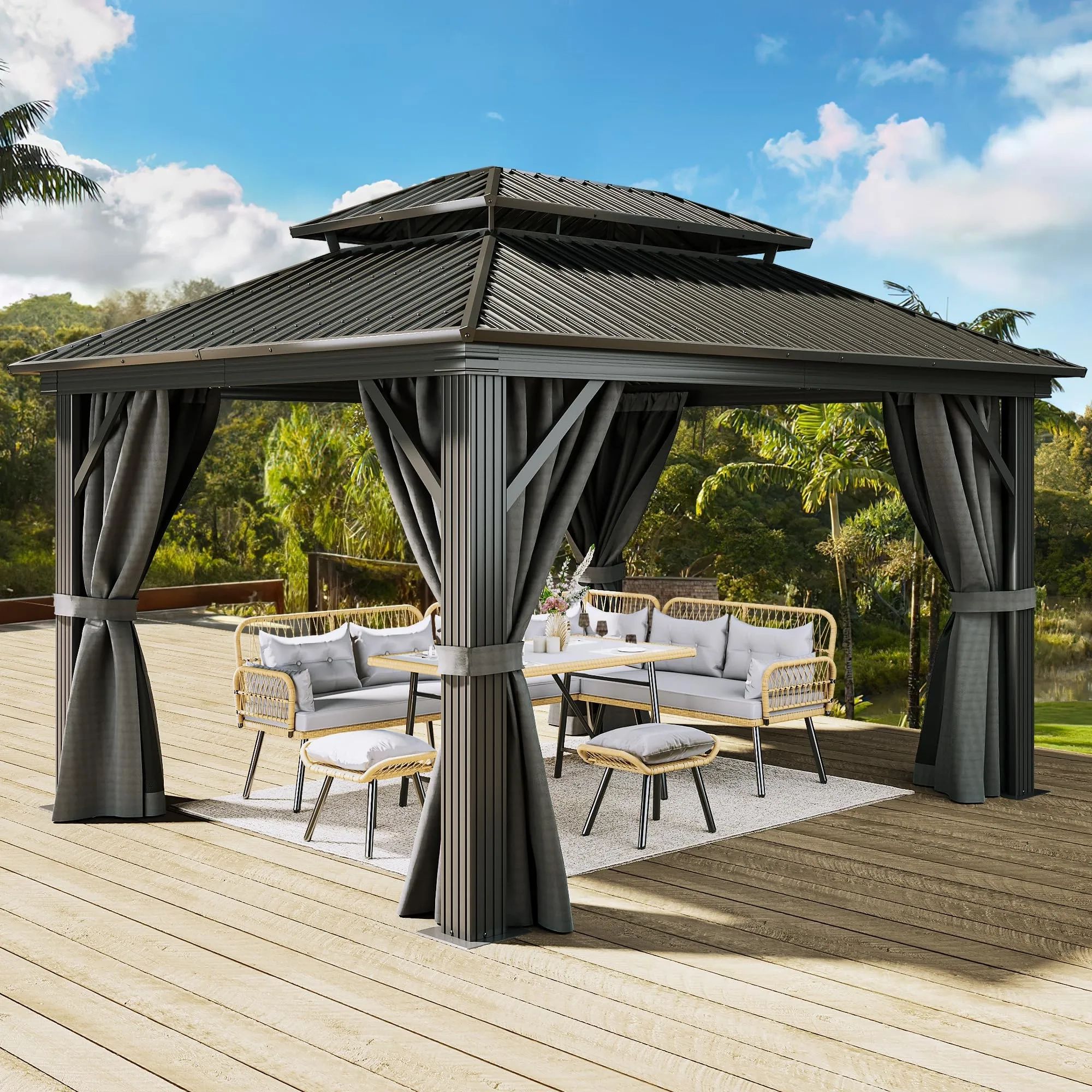 Yitahome | 12X14 Hardtop Gazebo Double Roof Metal Outdoor Grill Gazebo ... with Comparing Different 12x14 Gazebo Materials and Designs