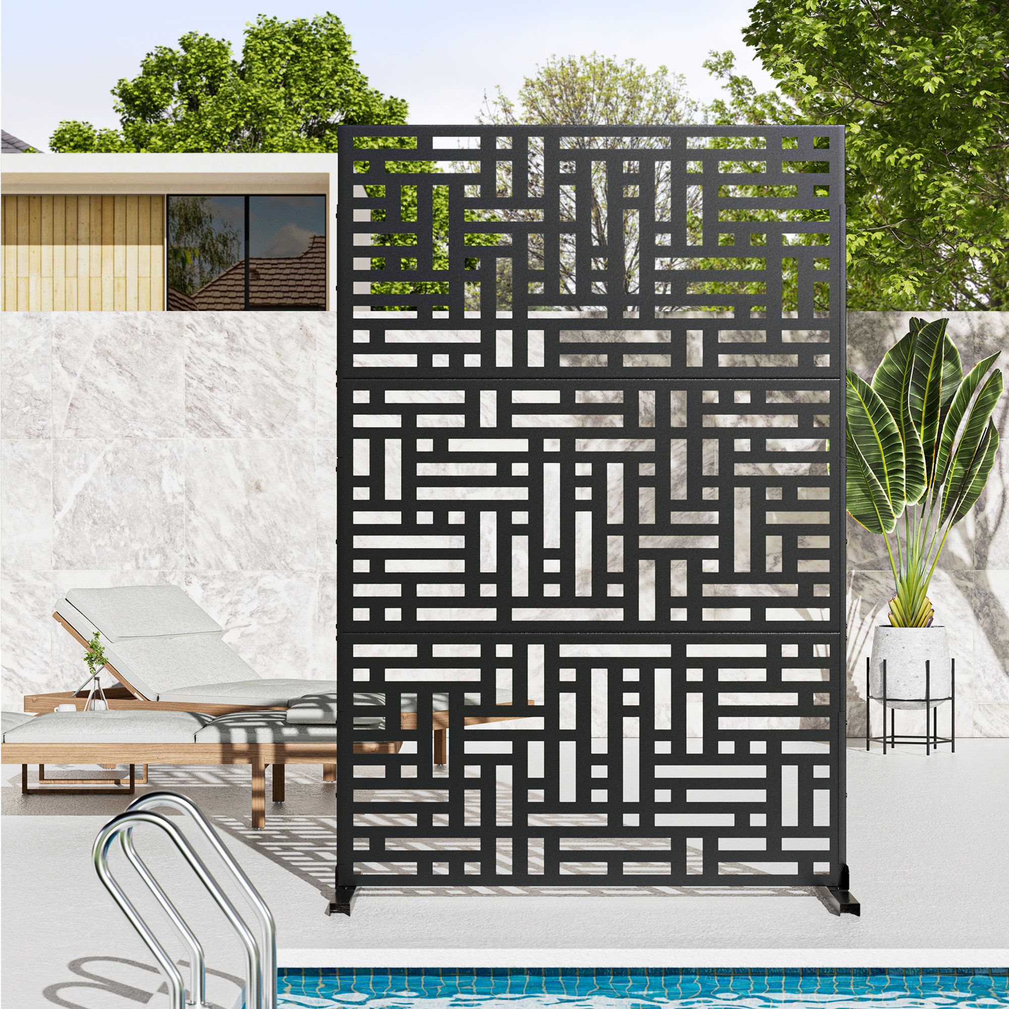 Youdenova 6 Ft. H X 4 Ft. W Metal Privacy Screen Fence Geometry-Black ... inside Transforming Your Outdoor Space with a Bamboo Leaf Metal Privacy Screen