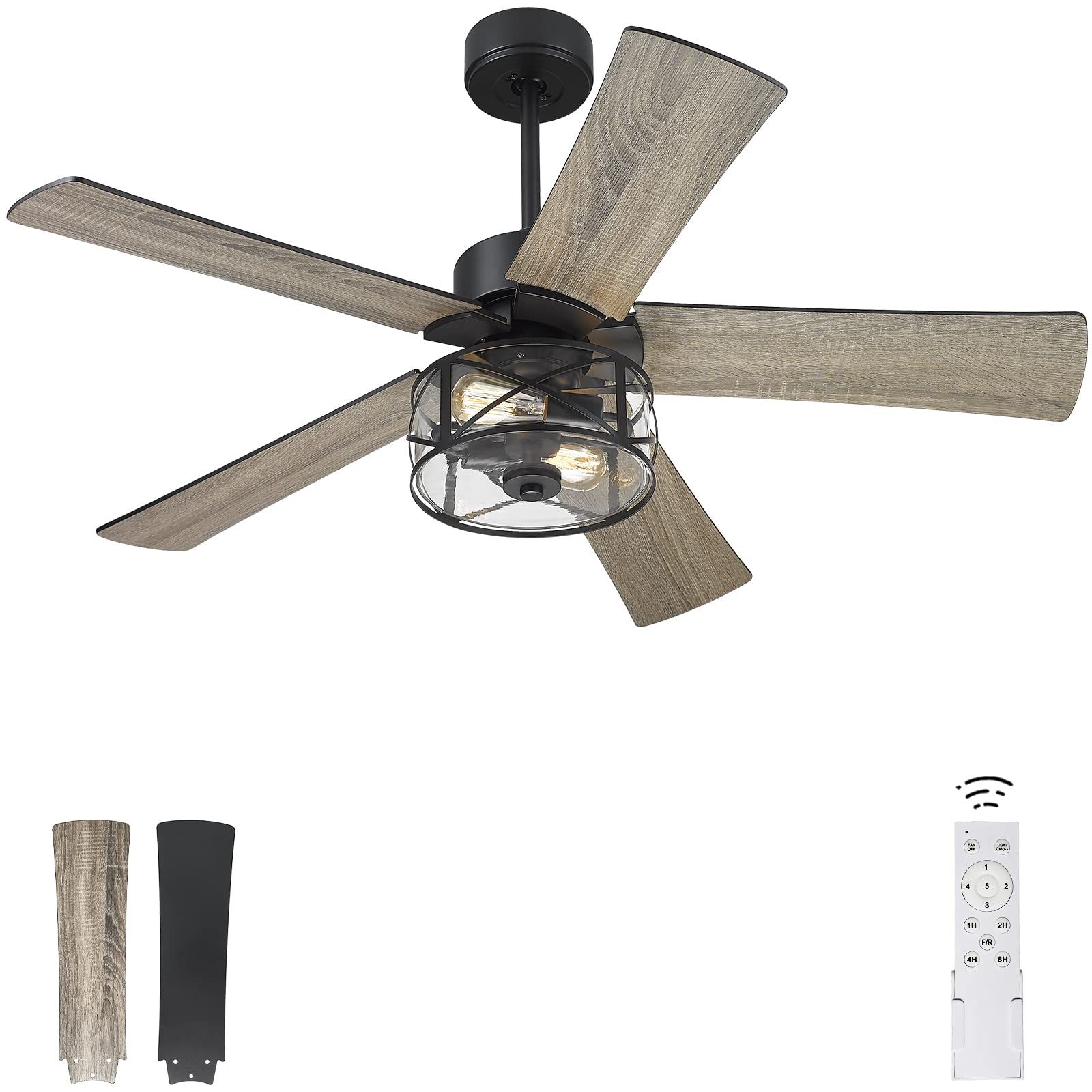 Youkain Farmhouse Ceiling Fans, 48 Inch Industrial Ceiling Fan With Light And Remote Control ... with 48 In. Black Industrial Flush Mounted Ceiling Fan With Remote Control, 5 Blades