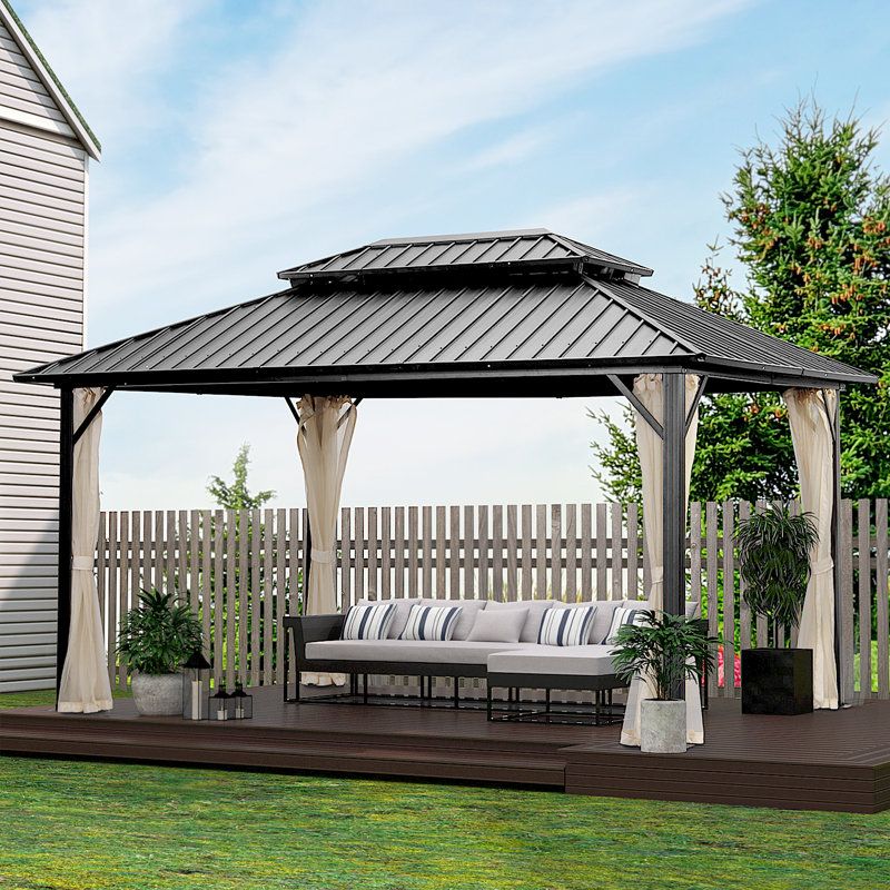 Zenova 16 Ft. W X 12 Ft. D Aluminum Patio Gazebo & Reviews | Wayfair throughout 16 Ft. W X 12 Ft. D Aluminum Patio Gazebo