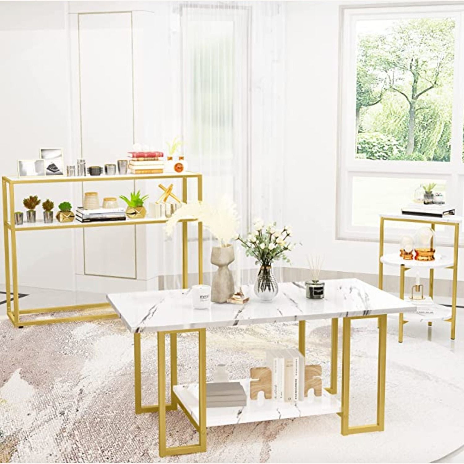 3 Piece Faux Marble Coffee Table Set - Aptdeco pertaining to Unveiling the Elegance Exploring the Tandi 3-Piece Faux Marble Table Set