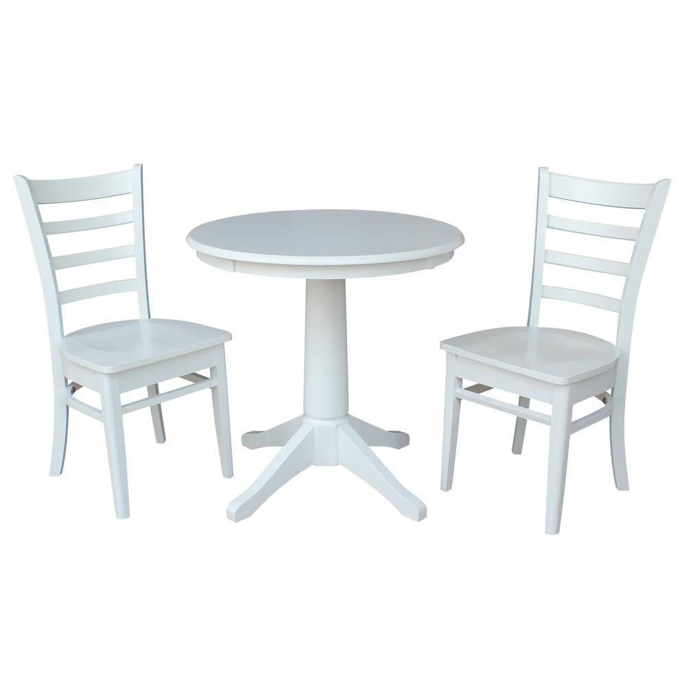 30" Round Dining Table And 2 Emily Chairs - White - 3 Piece Set ... pertaining to Materials Matter Choosing the Right Finish for Your White 30" Round Dining Table
