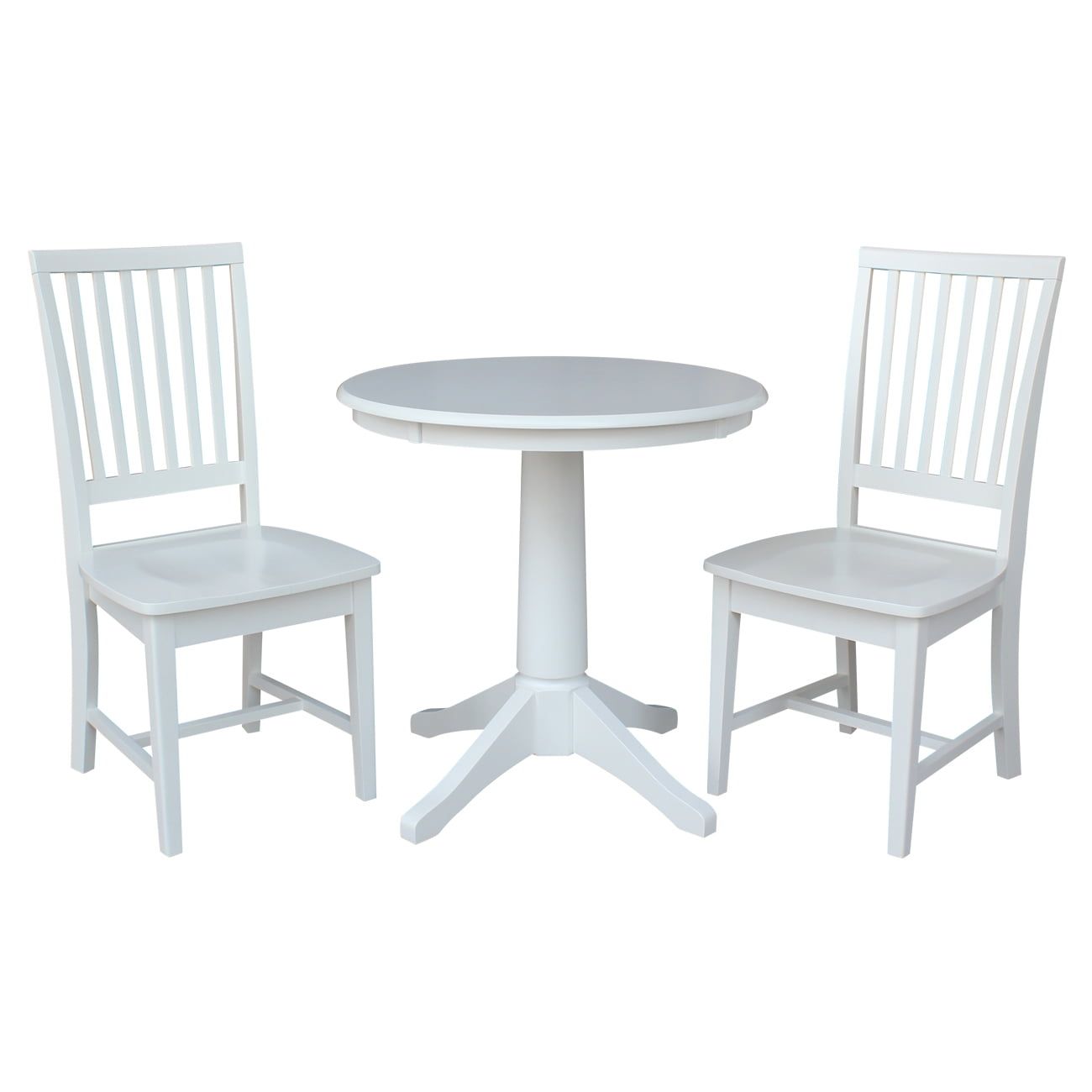 30" Round Dining Table And 2 Mission Chairs - White - 3 Piece Set ... within 30" Round Dining Table, White