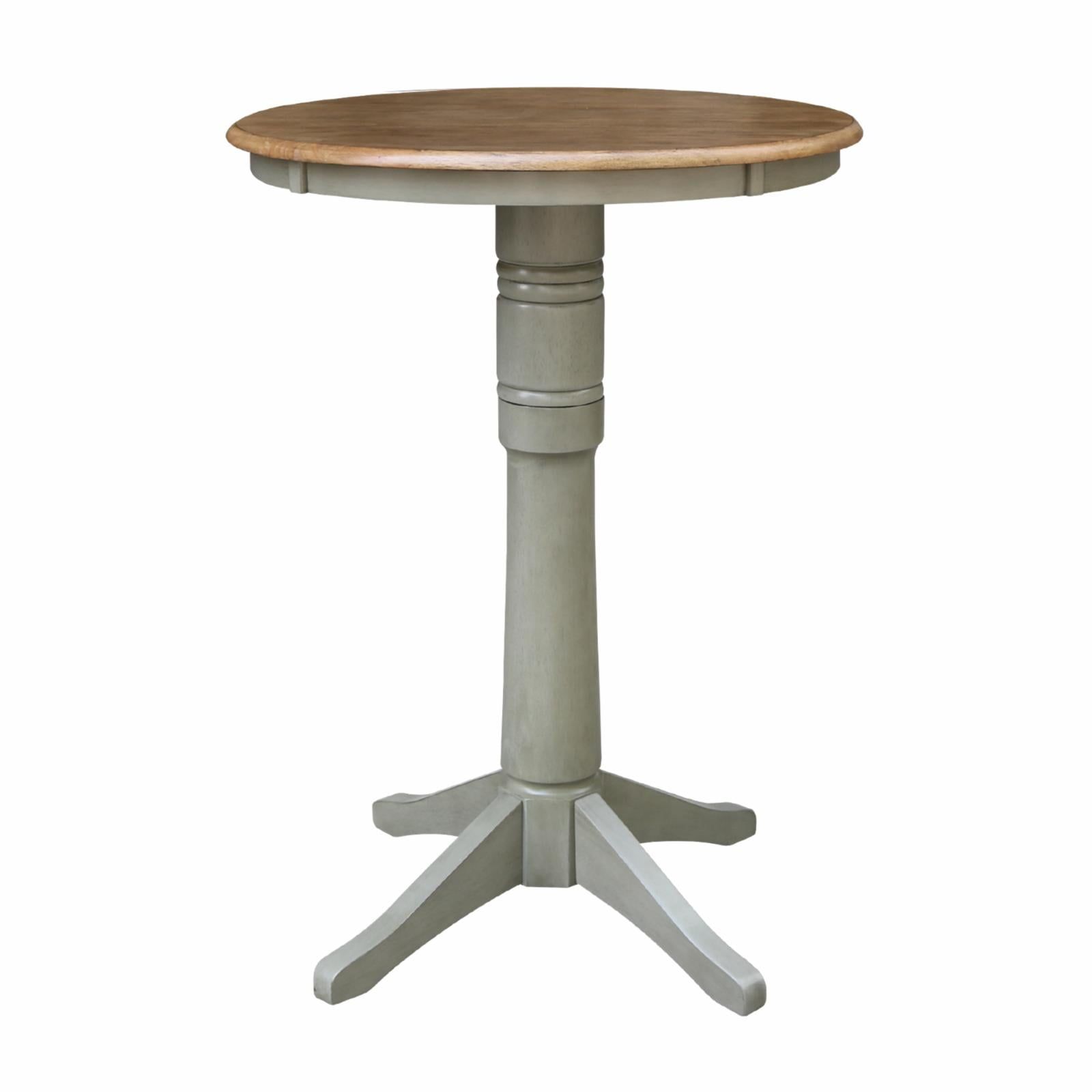 30" Round Solid Wood Bar Height Pedestal Dining Table In Distressed ... in The Enduring Appeal of Distressed Oak Furniture Design