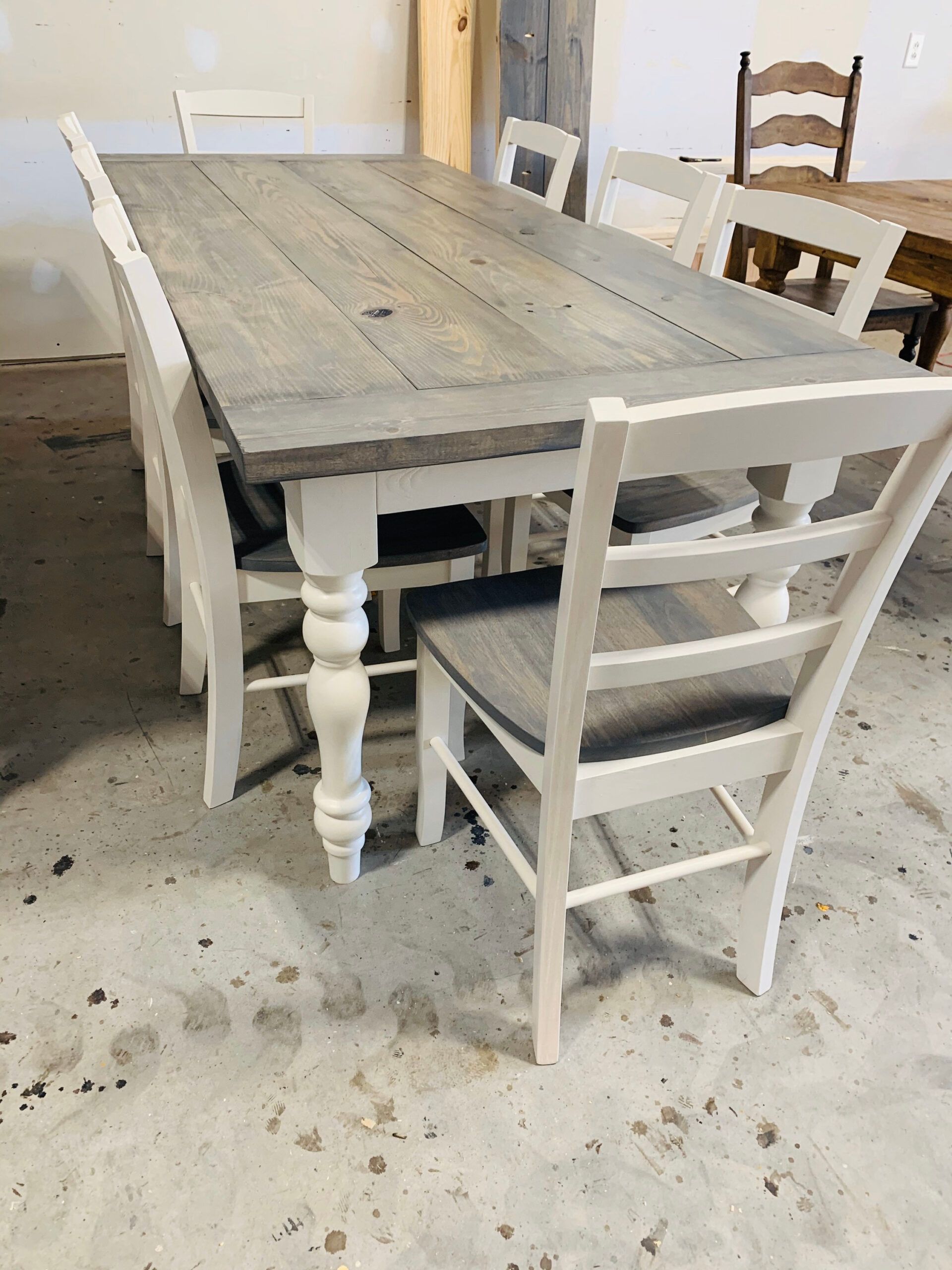 7Ft Dining Table - Classic Gray, Antique White - Wooden Turned Table ... inside