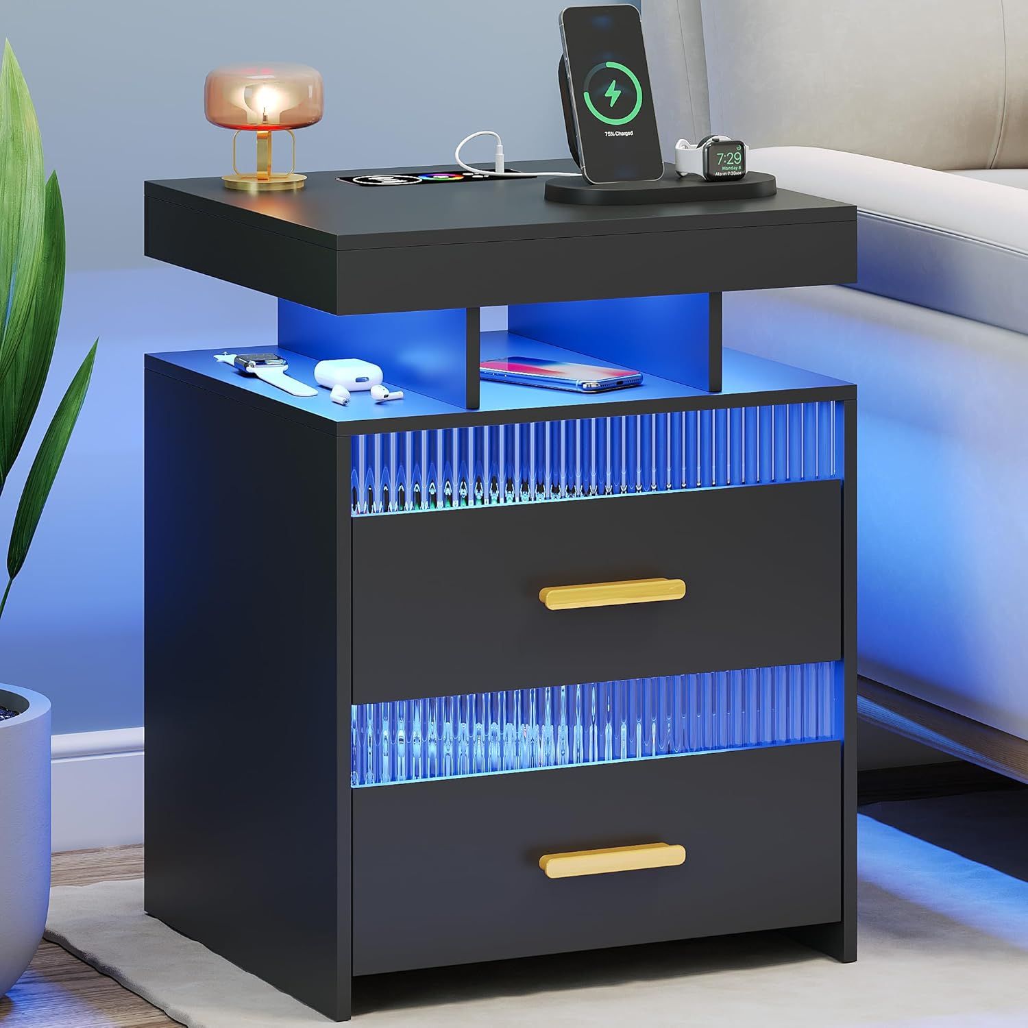 Amazon.com: Black Night Stand With Charging Station: All In One ... throughout Beyond the Basics Exploring the Features of the Legend Black Nightstand