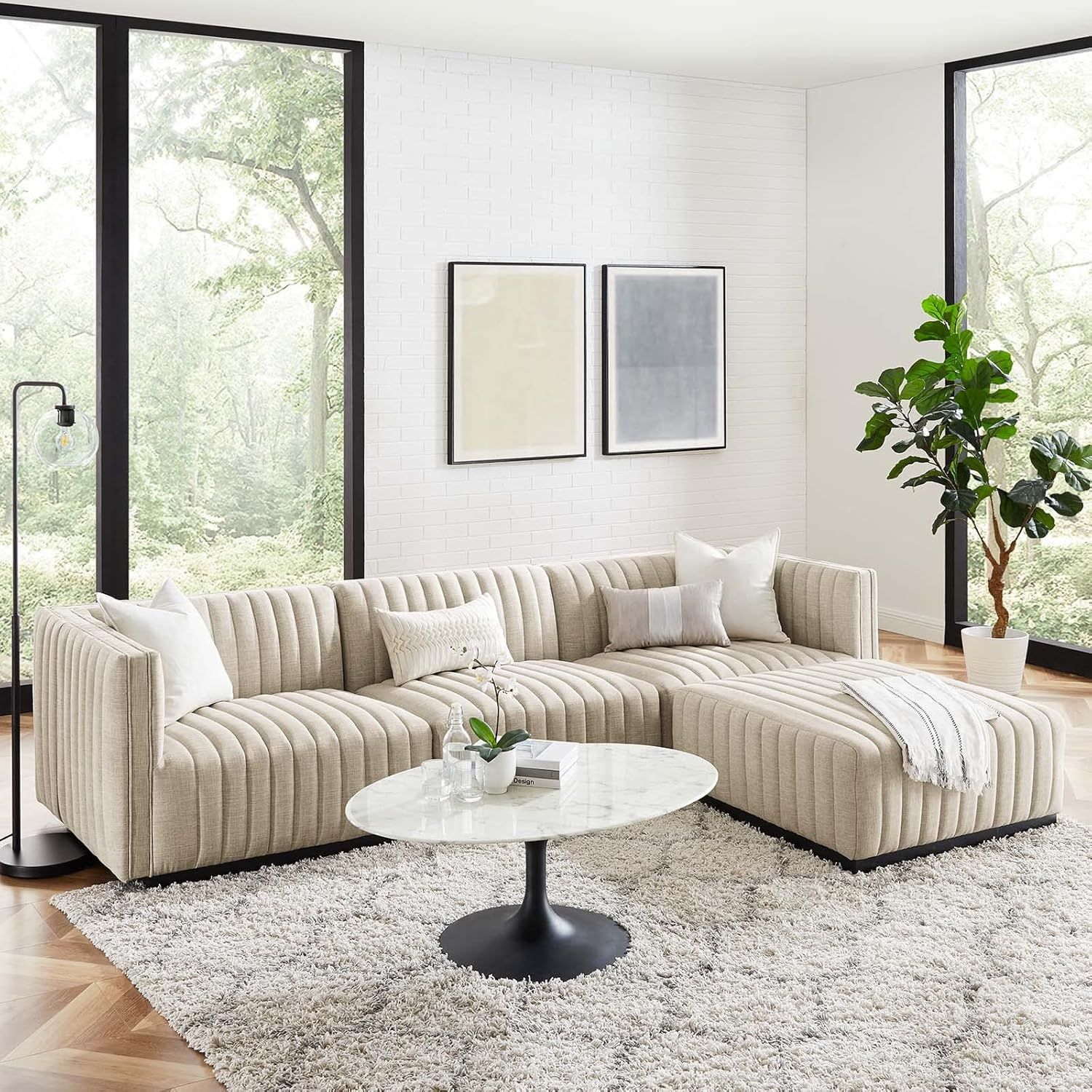 Amazon.com: Modway Conjure Channel Tufted Upholstered Fabric Sectional ... inside