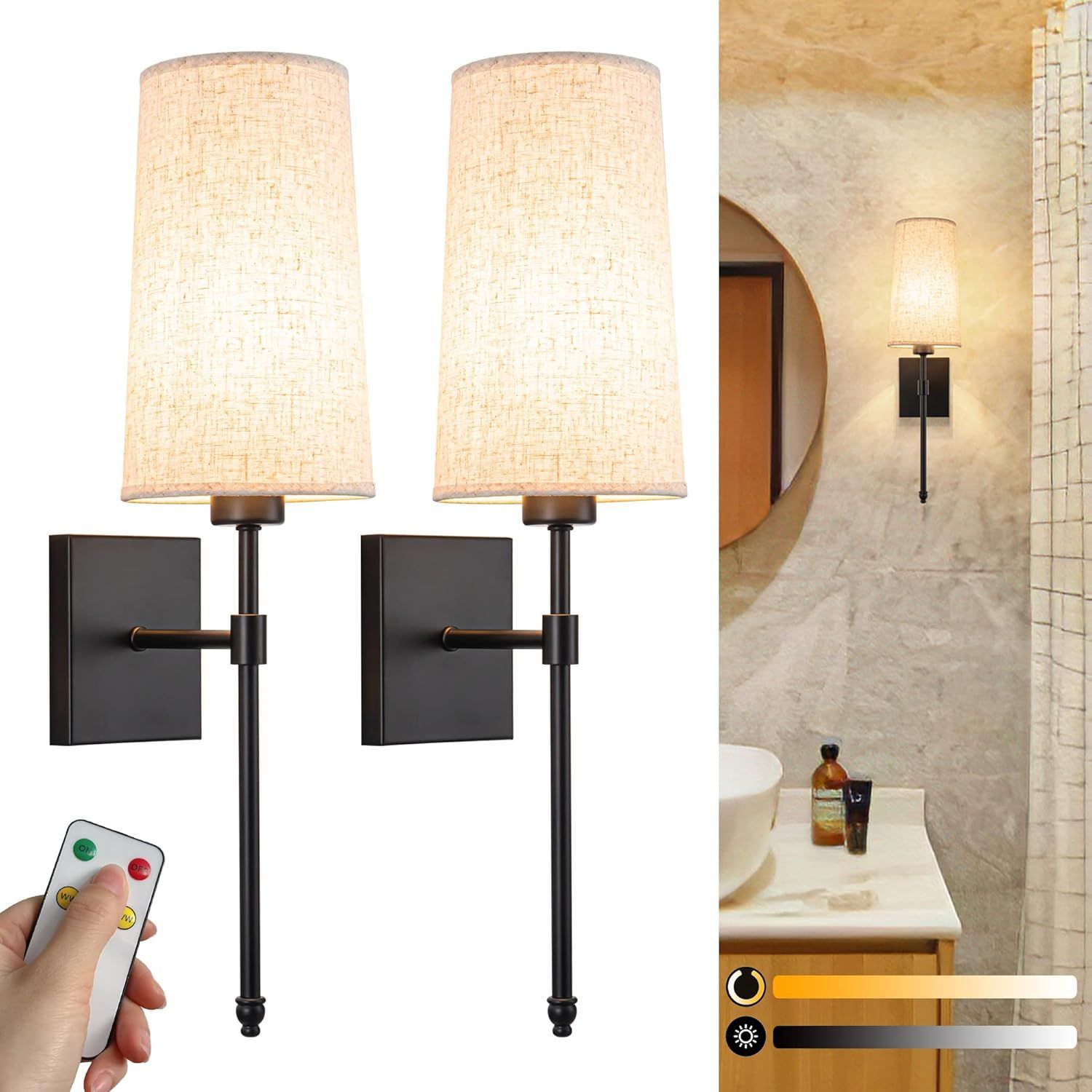 Battery Operated Wall Sconce Light Set Of Two, Battery Operated Sconces ... throughout How to Choose the Perfect Two Light Wall Sconce for Your Space