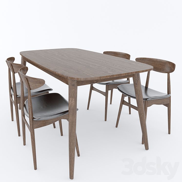 Baxton Studio Edna Mid-Century Dining Set - Table + Chair - 3D Model inside