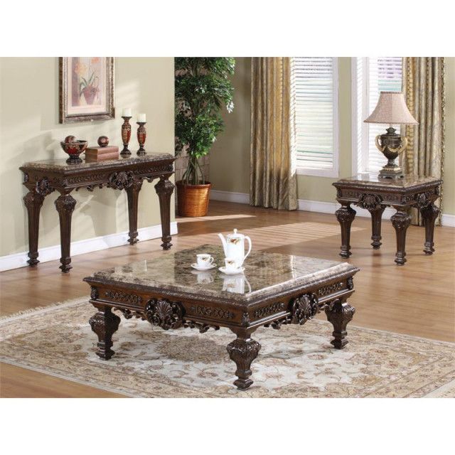 Best Master Traditional 3-Piece Faux Marble Top Living Room Table Set ... inside