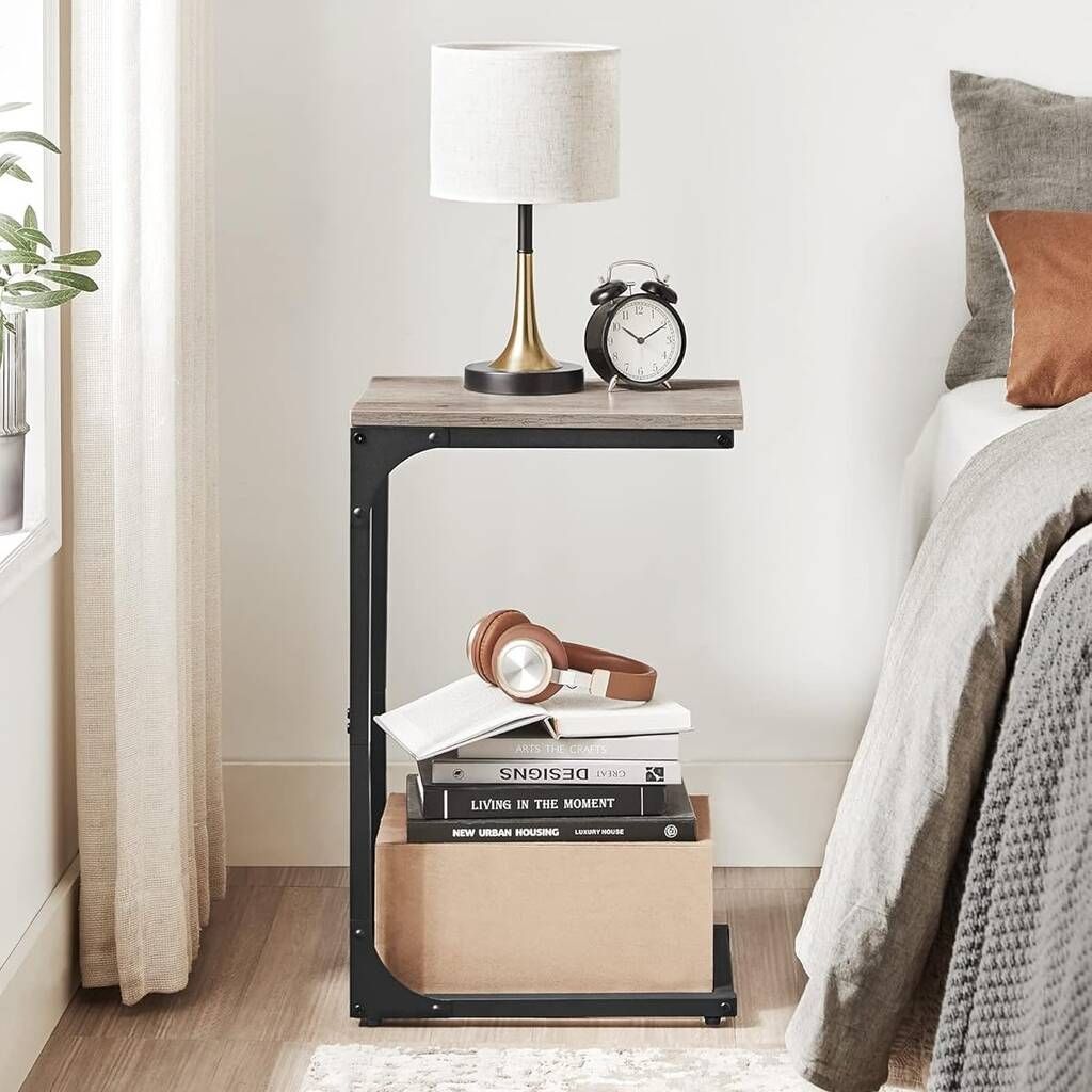 C Shaped Industrial Side Table With Metal Frame By Momentum intended for