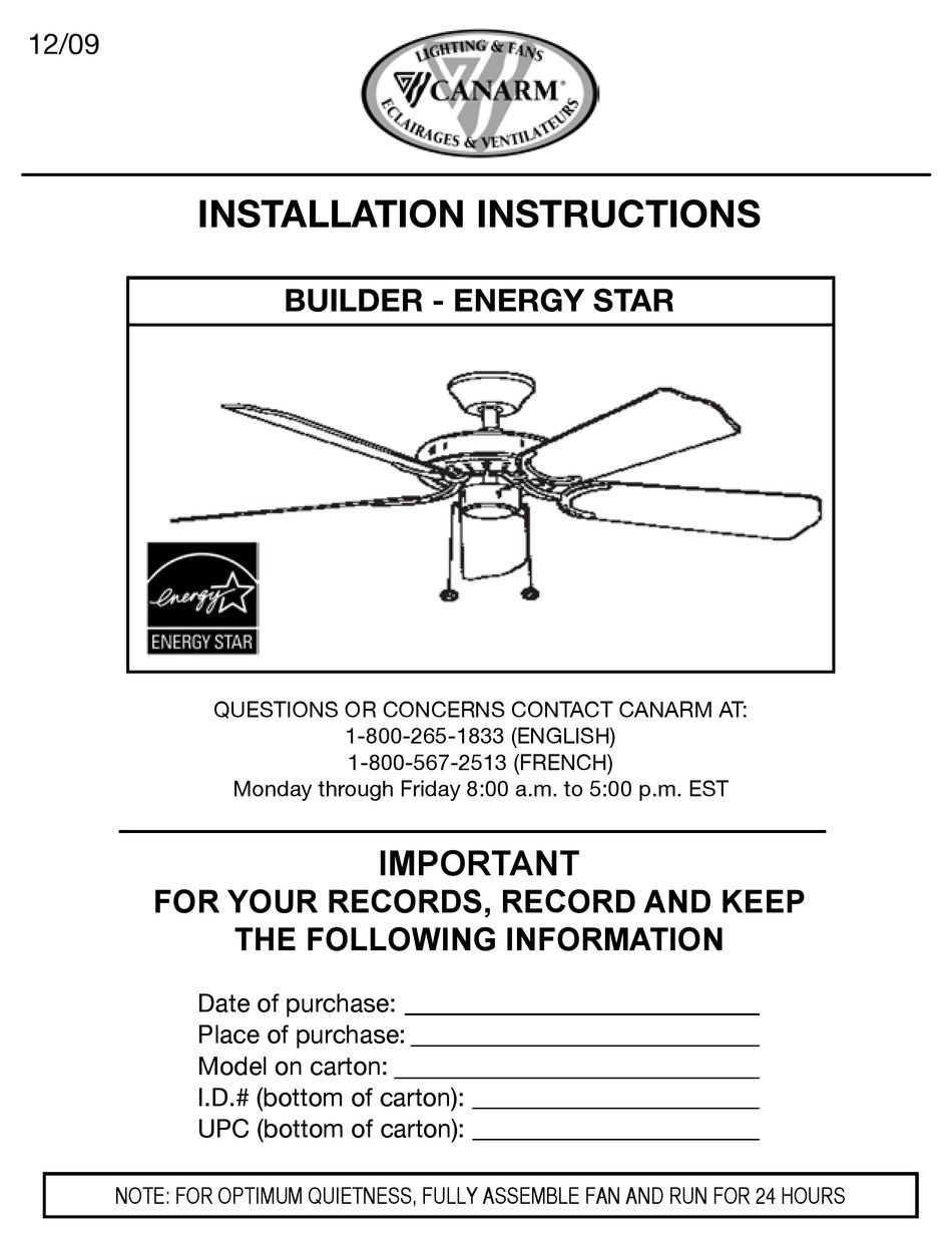 Canarm Builder Installation Instructions Manual Pdf Download | Manualslib inside