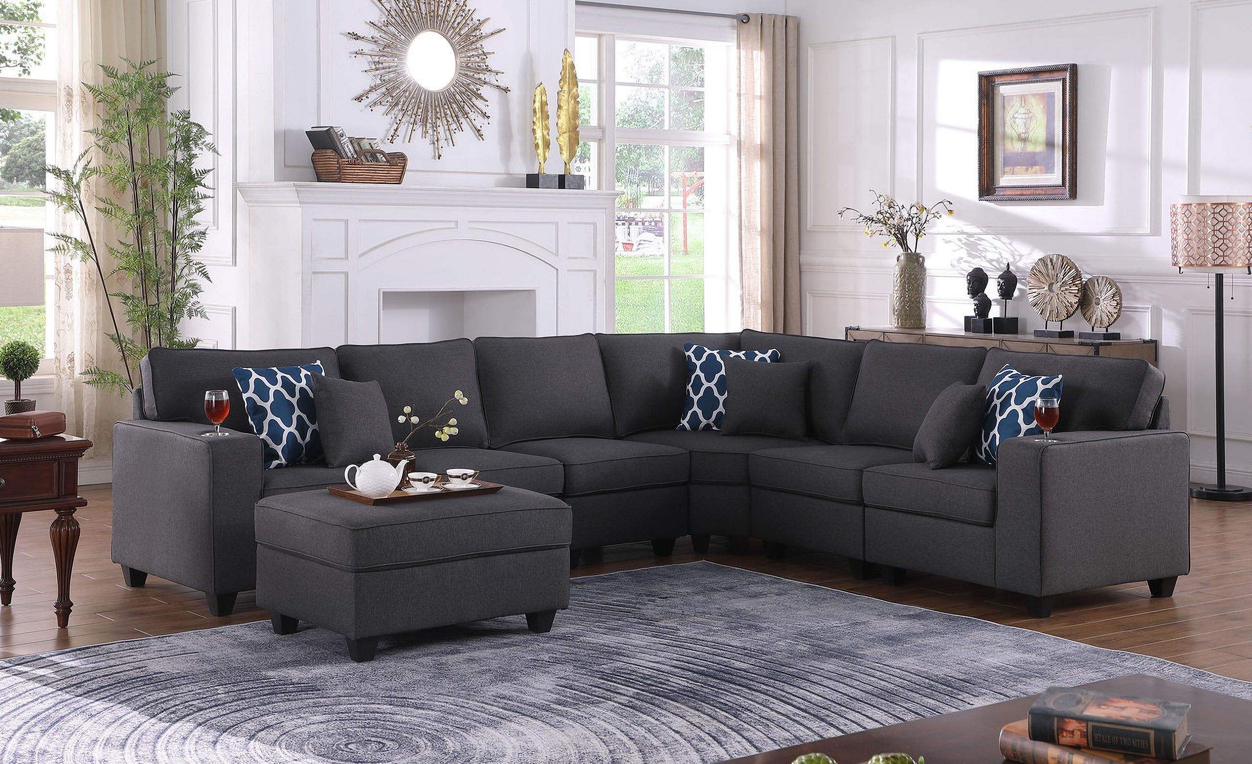 Cooper 125 Inch Linen 7 Piece Reversible L Shape Sectional Sofa With ... regarding Beyond the Basics: Advanced Tips for Styling Your Cooper Dark Gray Linen Sofa