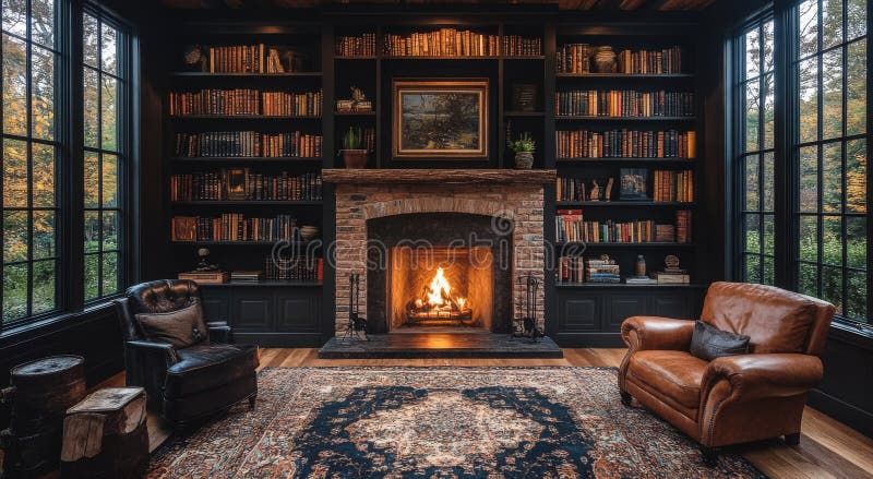 Cozy Craftsman-Style Living Room With A Warm Fireplace And Rich ... intended for Creating a Welcoming Space: How the Orlando Table Enhances Dining Experiences