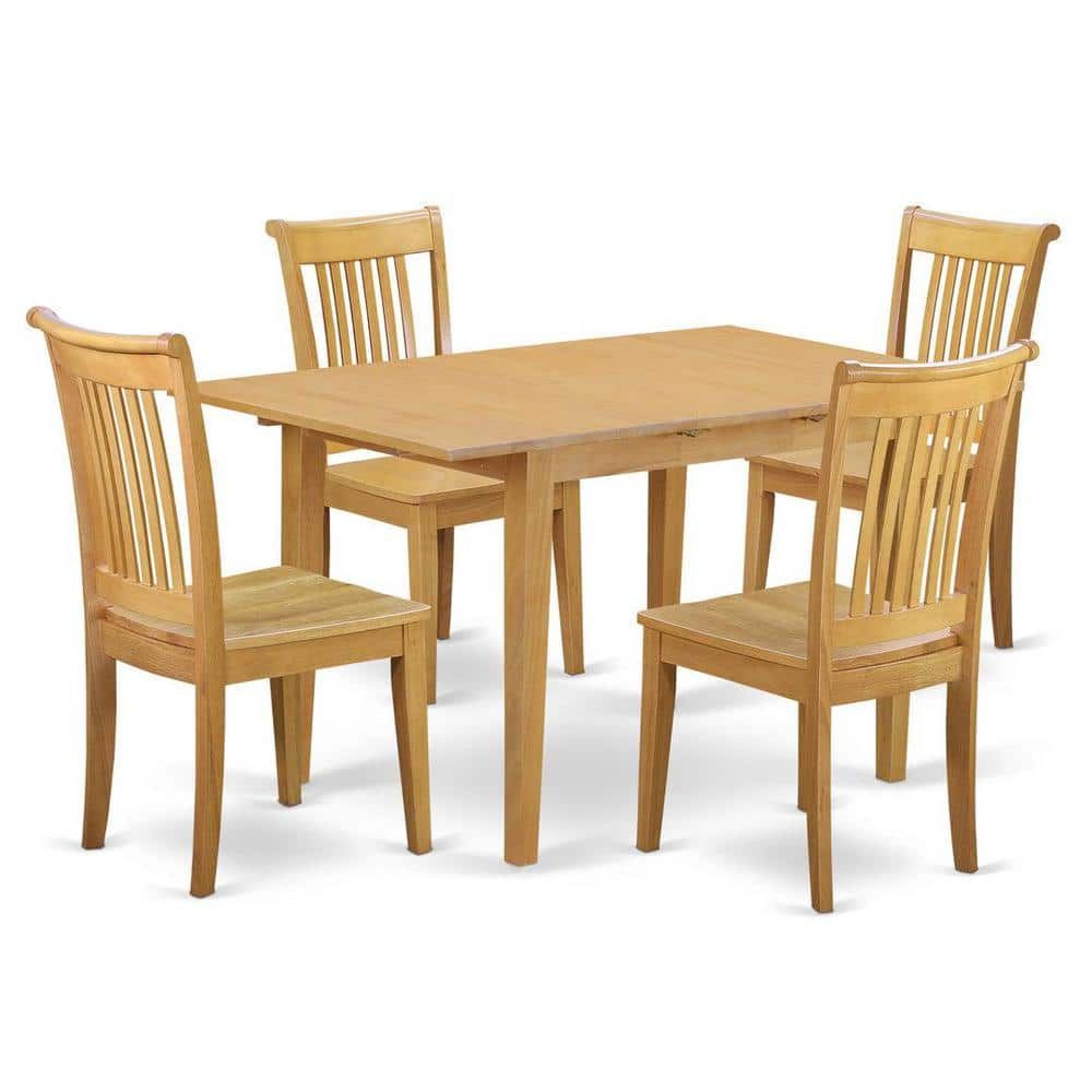 East West Furniture 5-Piece Natural Oak Finish Solid Wood Top - Dining ... for