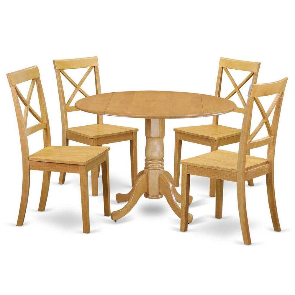 East West Furniture 5-Piece Natural Oak Finish Solid Wood Top Dining ... regarding