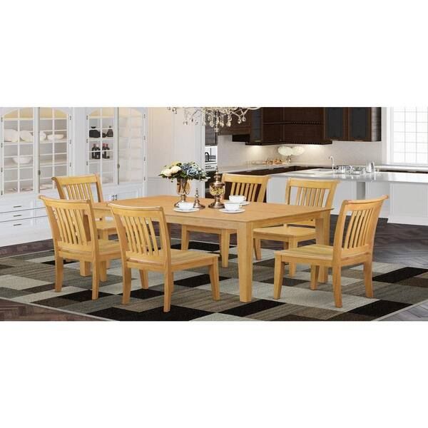 East West Furniture 7-Piece Natural Oak Finish Solid Wood Top Dining ... within