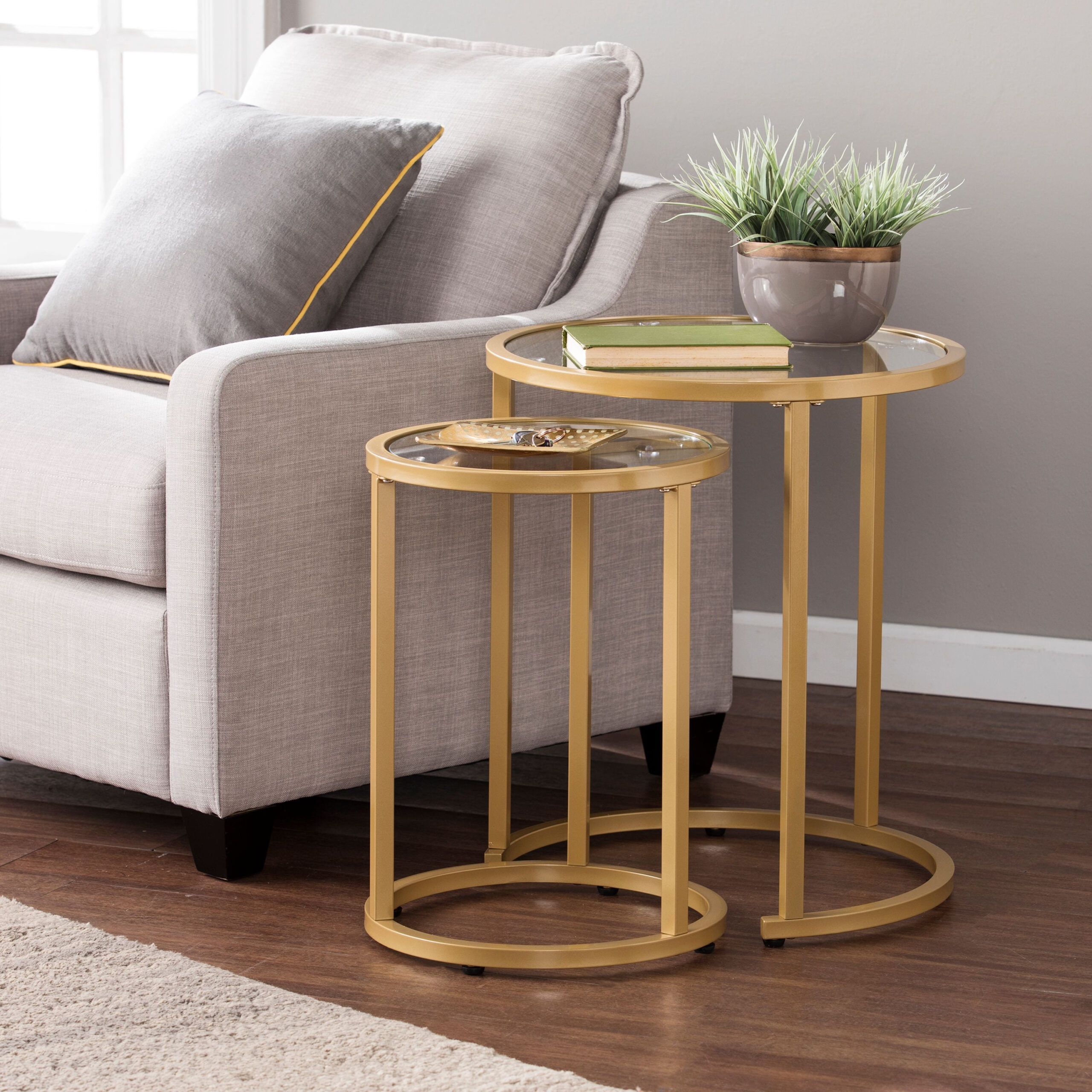 Ember Interiors Evee Glam 2-Piece Nesting Side Tables, Gold - Walmart.com in Unveiling the Elegance of a 24" Gold Glass Rectangular End Table A Design Deep Dive
