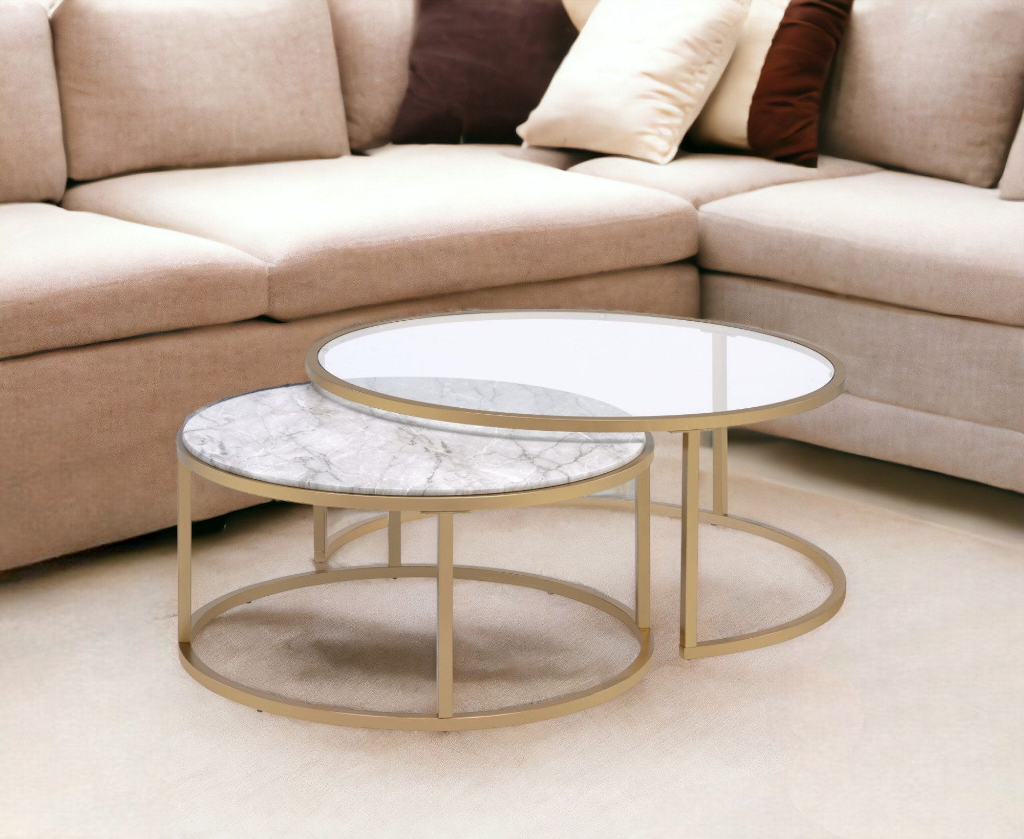 Everly Quinn 36" Clear White And Gold Glass Faux Marble And Iron Round ... regarding