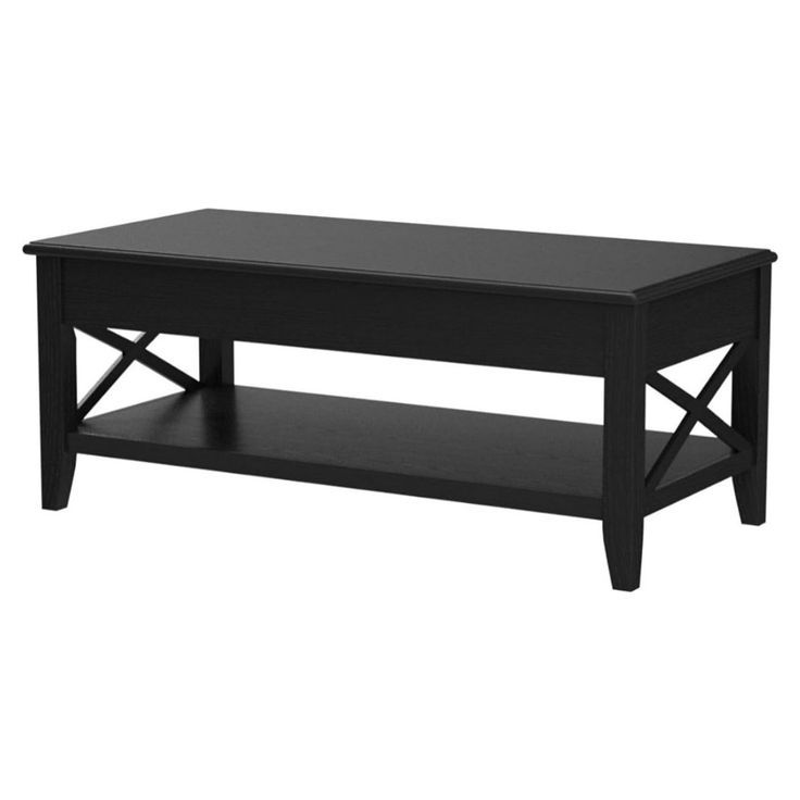 Farmhouse Coffee Table With Lift-Top, Black Faux Wood, X-Side Panel ... pertaining to