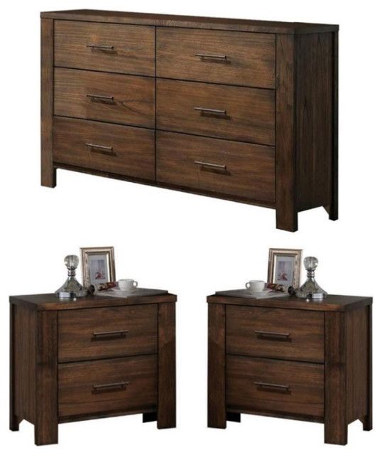Home Square 3-Piece Set With 6 Drawer Dresser And 2 Nightstands In Oak ... with regard to